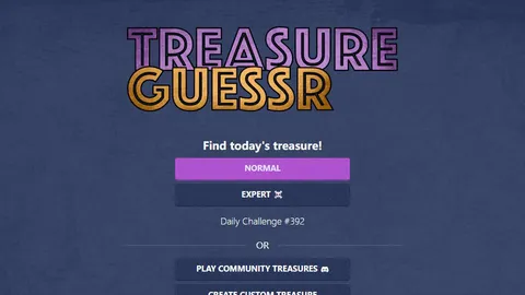 Treasure Guessr official game page captured in a desktop browser