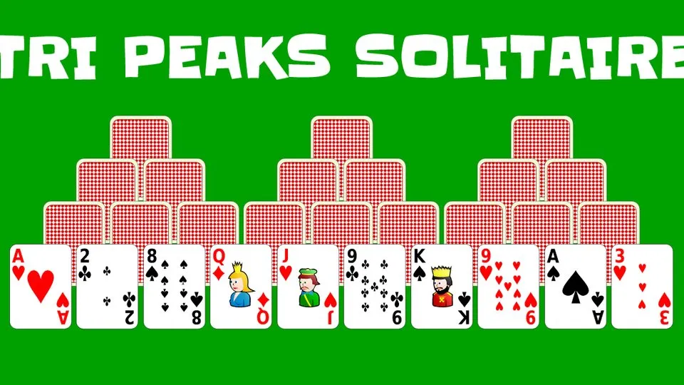Tri Peaks Solitaire official game page captured in a desktop browser