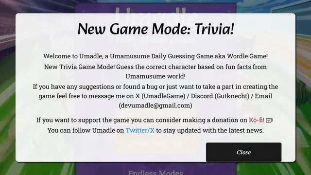 Umadle official game page captured in a desktop browser