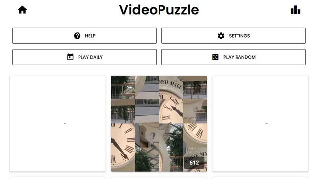 VideoPuzzle official game page captured in a desktop browser