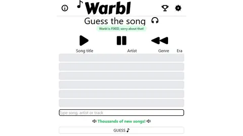 Warbl official game page captured in a desktop browser