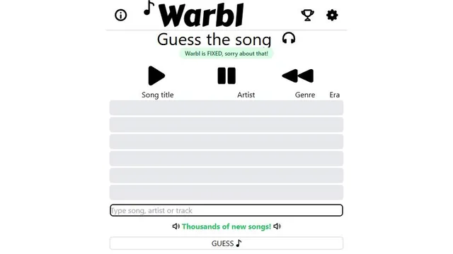 Warbl official game page captured in a desktop browser
