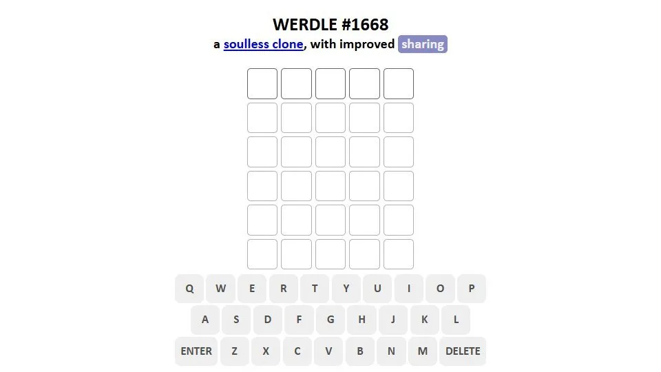 'Werdle' game in progress