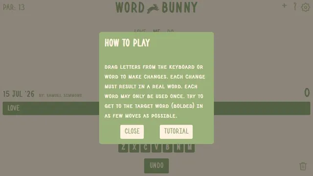 Word Bunny official game page captured in a desktop browser