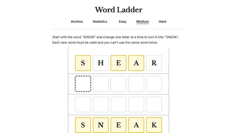 Word Ladder official game page captured in a desktop browser