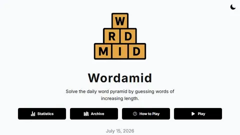 Wordamid official game page captured in a desktop browser