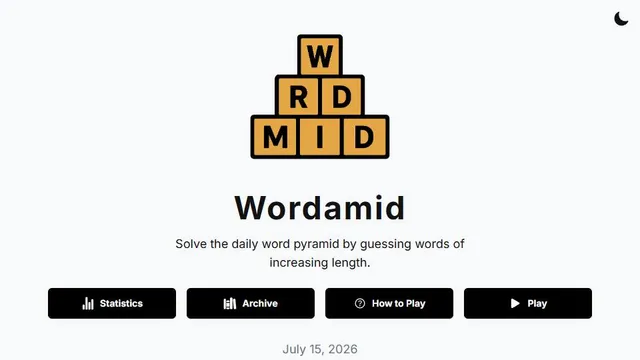 Wordamid official game page captured in a desktop browser