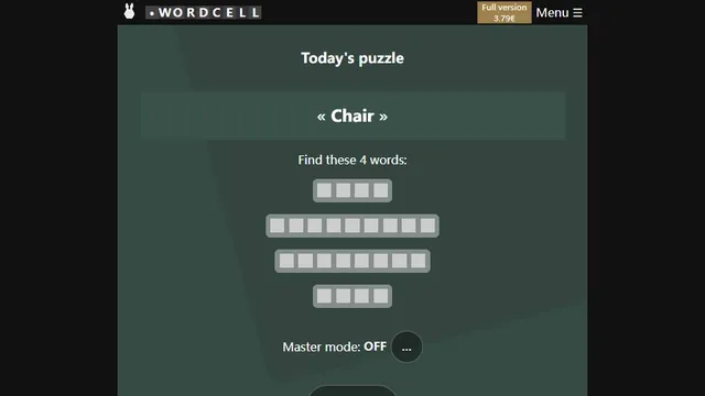 Wordcell official game page captured in a desktop browser