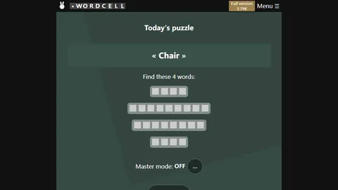 Wordcell official game page captured in a desktop browser