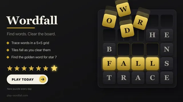 Wordfall official game page captured in a desktop browser