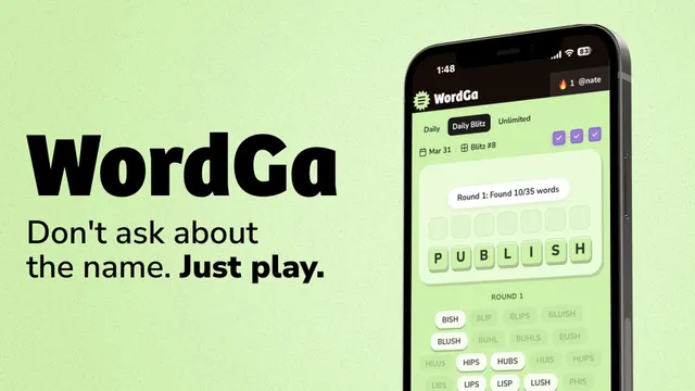 Wordga official game page captured in a desktop browser