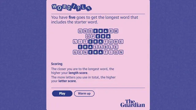 Wordiply official game page captured in a desktop browser