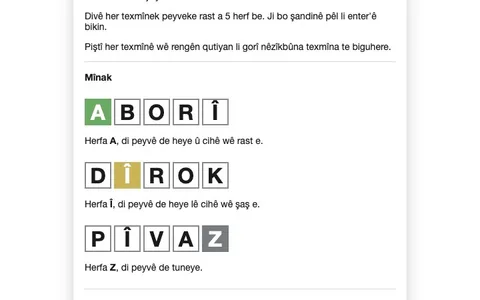 'Wordle Kurdî' game in progress