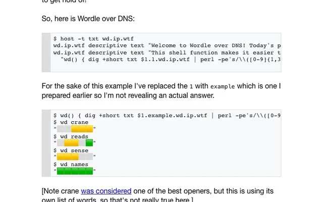 'Wordle over DNS' game in progress