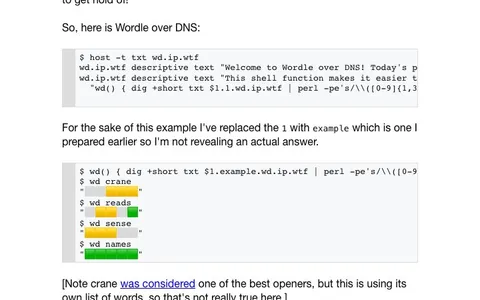 'Wordle over DNS' game in progress