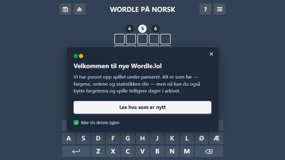 'Wordle på norsk' game in progress