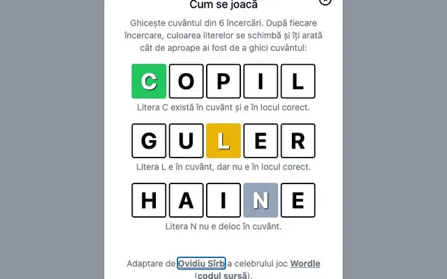 'Wordle-RO' game in progress