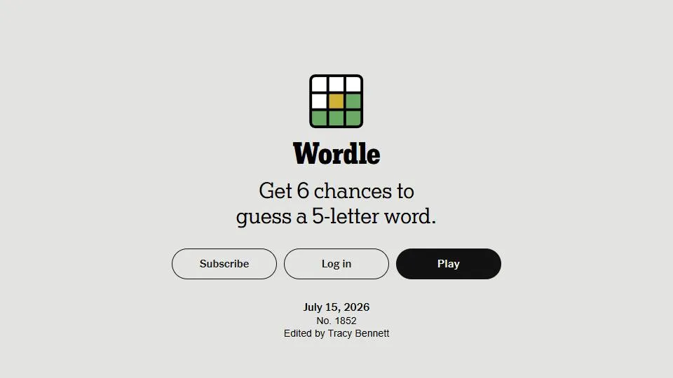 Wordle official game page captured in a desktop browser