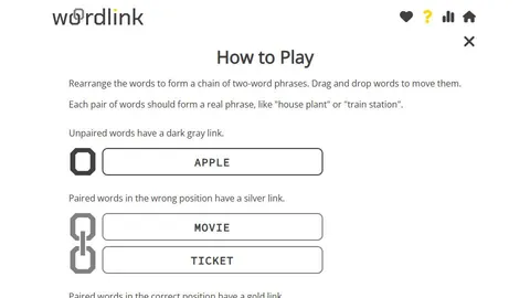 WordLink official game page captured in a desktop browser