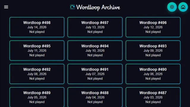 Wordloop official game page captured in a desktop browser