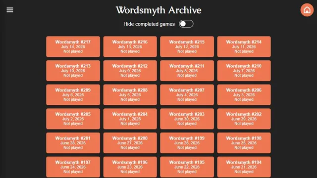 Wordsmyth official game page captured in a desktop browser
