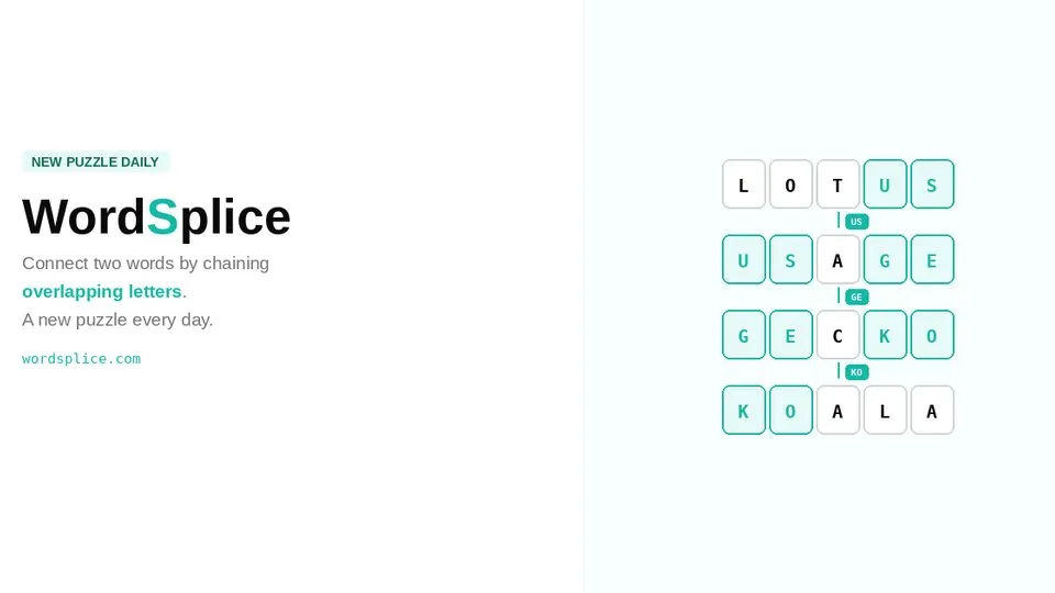 WordSplice official game page captured in a desktop browser
