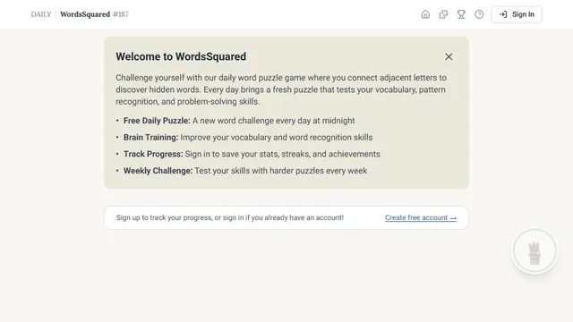 'WordsSquared' game in progress