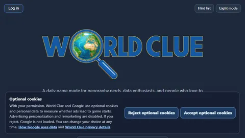 World Clue official game page captured in a desktop browser