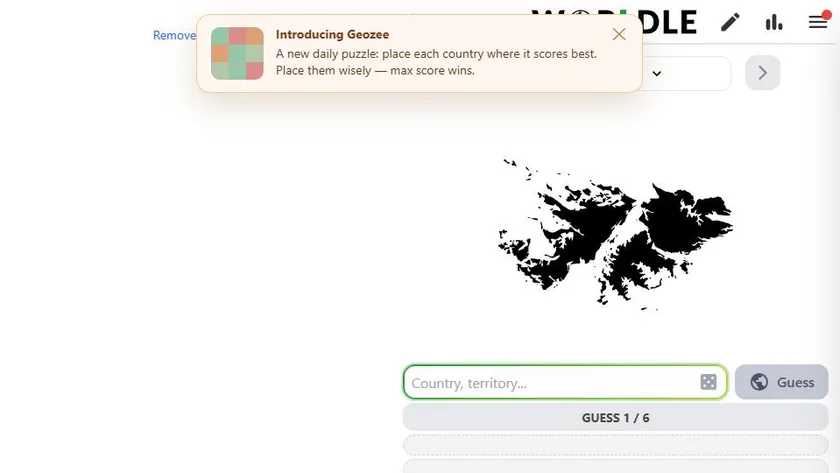 Worldle official game page captured in a desktop browser
