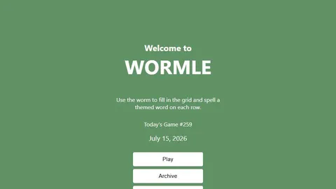 Wormle official game page captured in a desktop browser