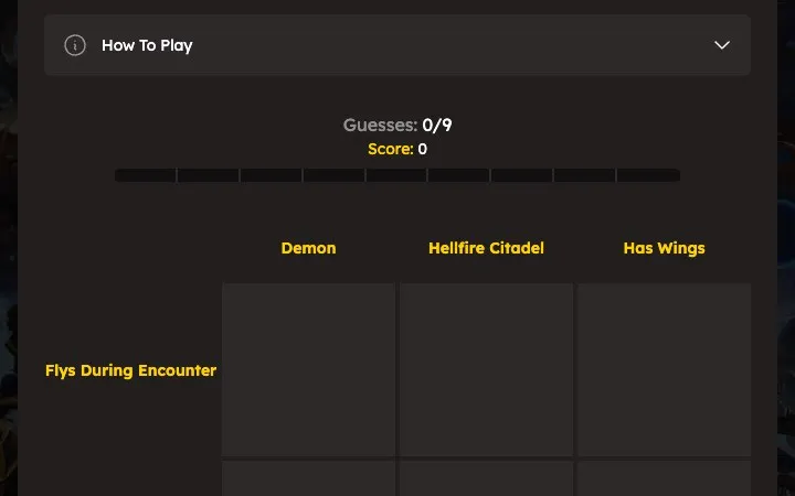 'WoWDoku' game in progress