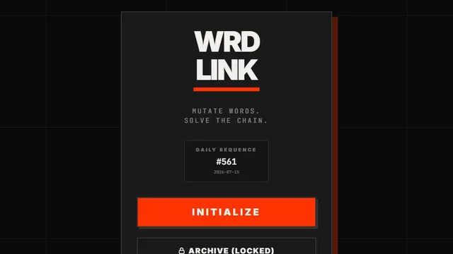 WRDLINK official game page captured in a desktop browser