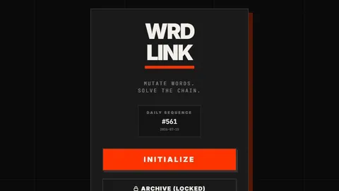 WRDLINK official game page captured in a desktop browser