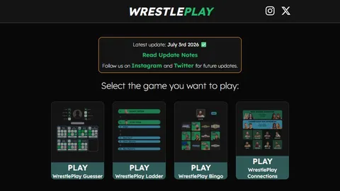 WrestlePlay official game page captured in a desktop browser