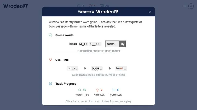 Wrodeo official game page captured in a desktop browser