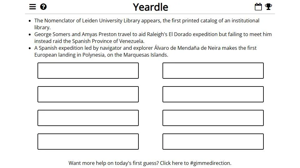 Yeardle official game page captured in a desktop browser