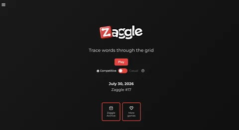Zaggle start screen with competitive mode and the daily puzzle number