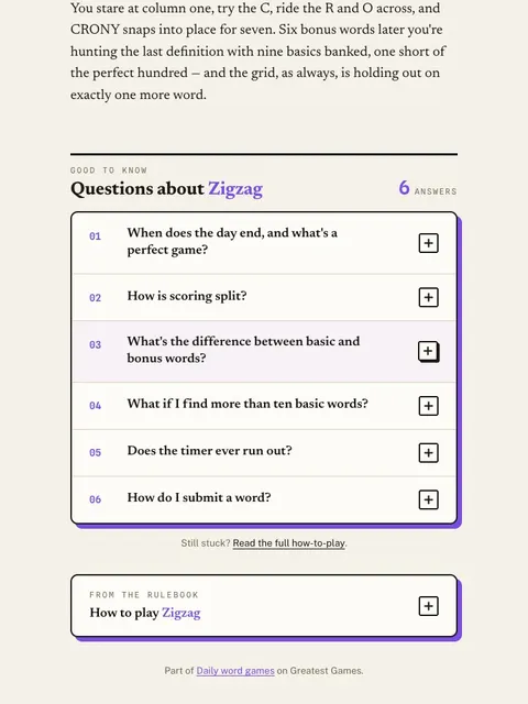 'Zigzag' game in progress